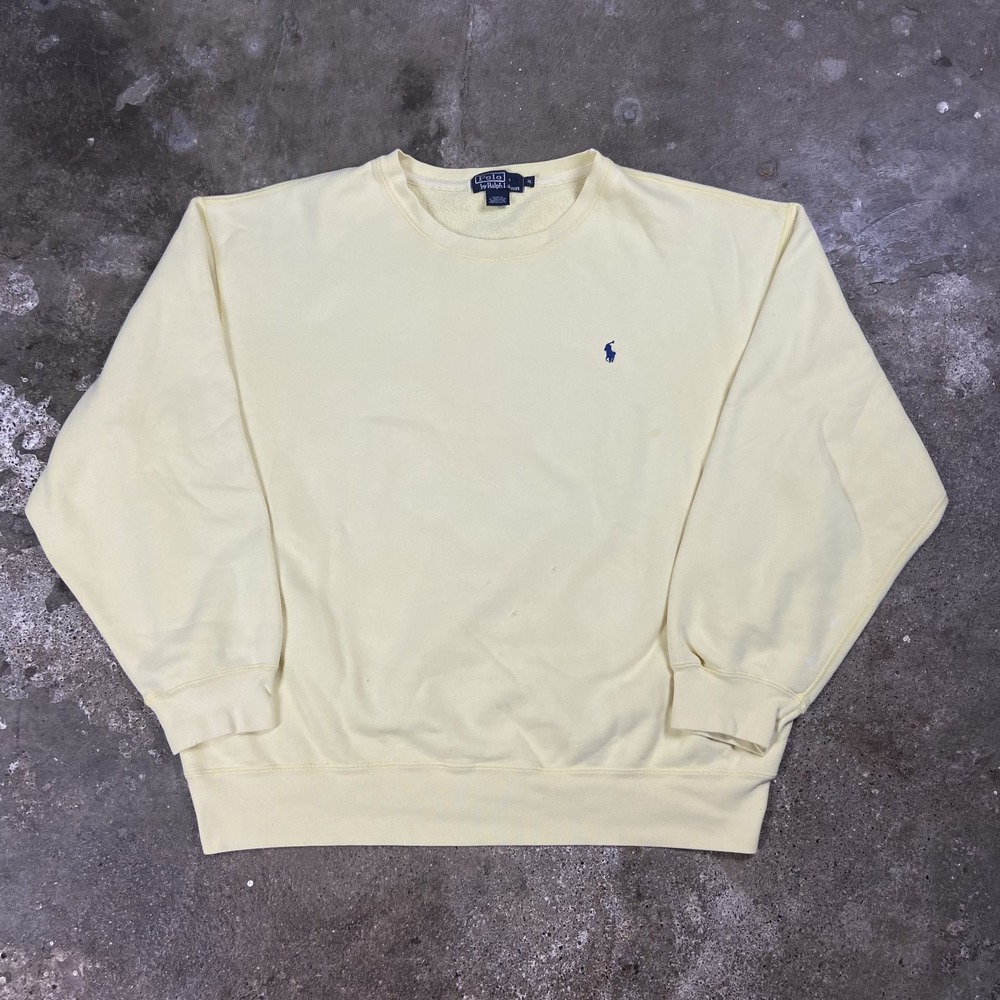 Vintage 90s Polo Ralph Lauren Sweatshirt Size XL Yellow Crewneck Pullover Pony